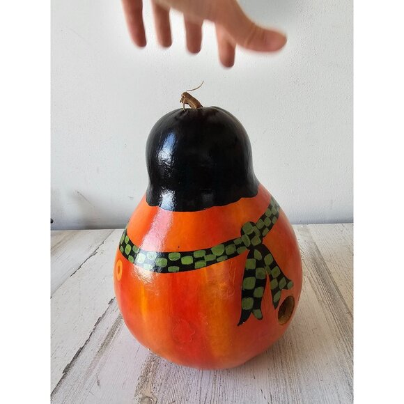 Vintage pumpkin gourd jack-o'-lantern folk art Halloween bat unique light up dec - Picture 3 of 9